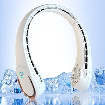 TUNISE Neck Fan, Hands Free Bladeless Fan, 4000mAh, USB Charging, 3 Seconds Rapid Cooling, 360?? Surrounding Air Outlet, Three-speed Adjustable, Quiet, Good Helper in Summer White