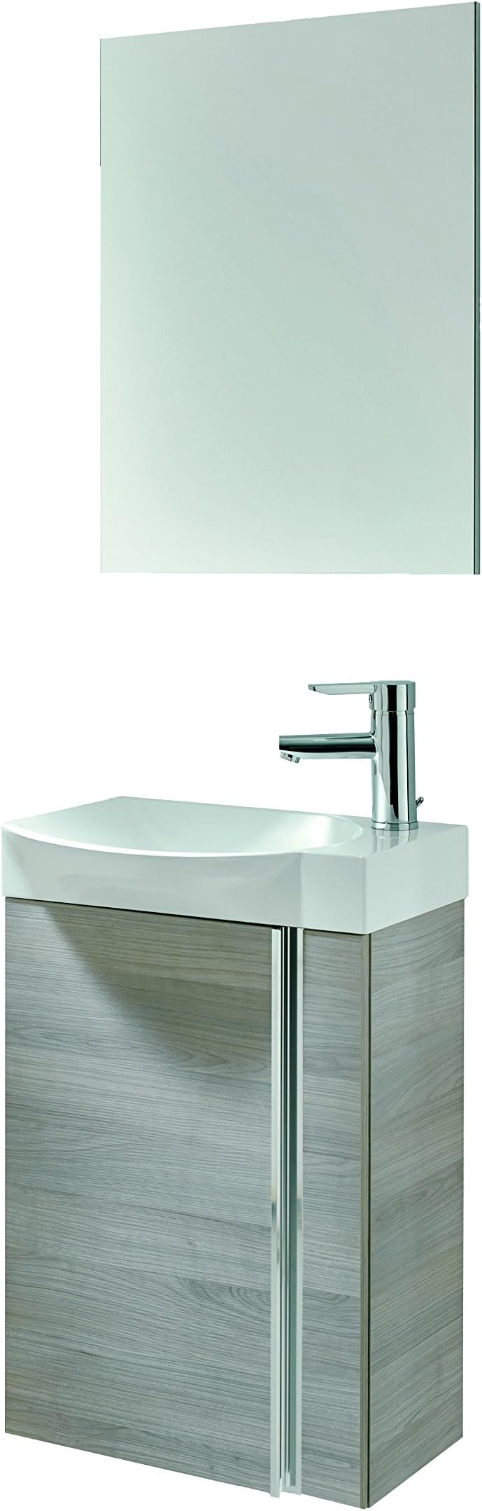 ROYO Small Bathroom Vanity Cabinet, Sink and Mirror. Wall Hung 18" Vanity, Ceramic Sink