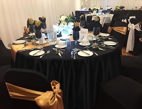 Miniatura 5 de Paquete de 8 manteles redondos de satén sedoso de 90 pulgadas, color negro, de seda brillante, tela lavable, mantel sedoso superpuesto para