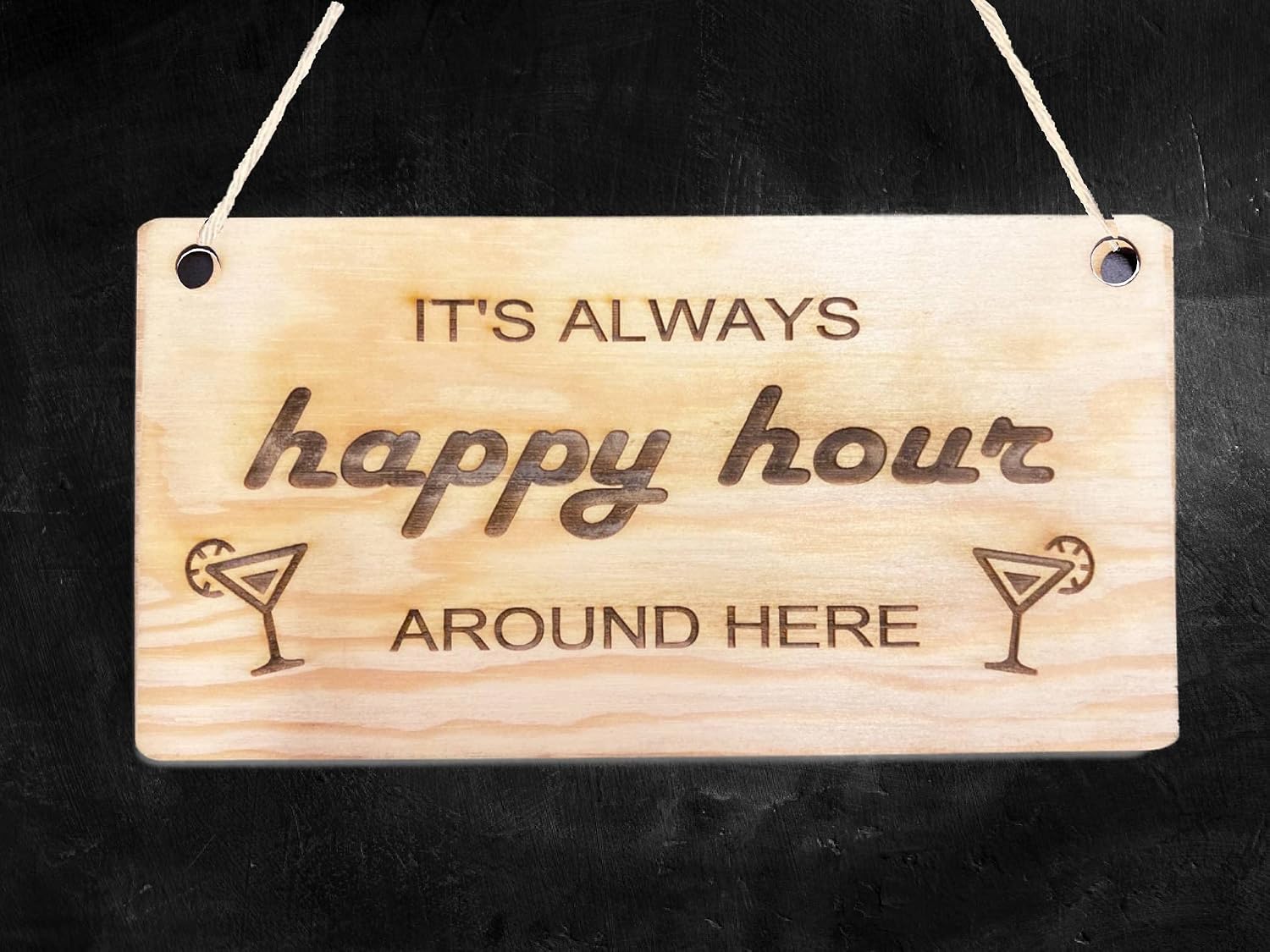 Pet-Jos Happy Hour Hanging Hours Sign Decor Gift Wooden Wooden Plaque Natural Decoration, 20x10 - Image 3