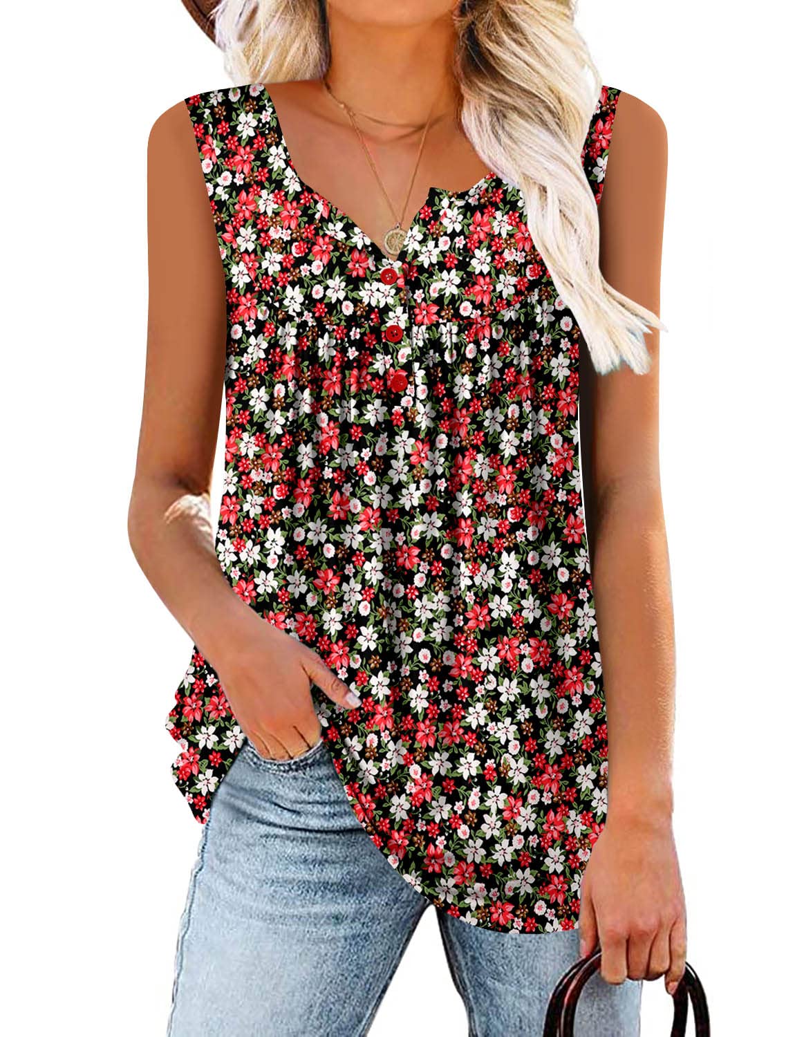 Mystry Zone Womens Tank Tops Casual Blouse Button Up Ruffle Tunic Shirts Fit Flare S-3XL