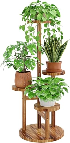 Bamworld Soporte para plantas de interior, soporte de madera de 4 niveles para múltiples plantas, soportes de esquina altos para plantas al aire