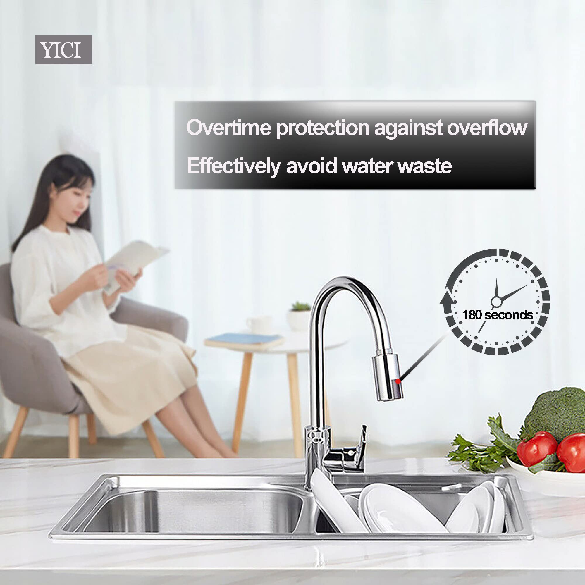 YICI Adaptador de grifo inteligente sin contacto para fregadero de cocina y baño, grifo inteligente automático, rosca estándar británica