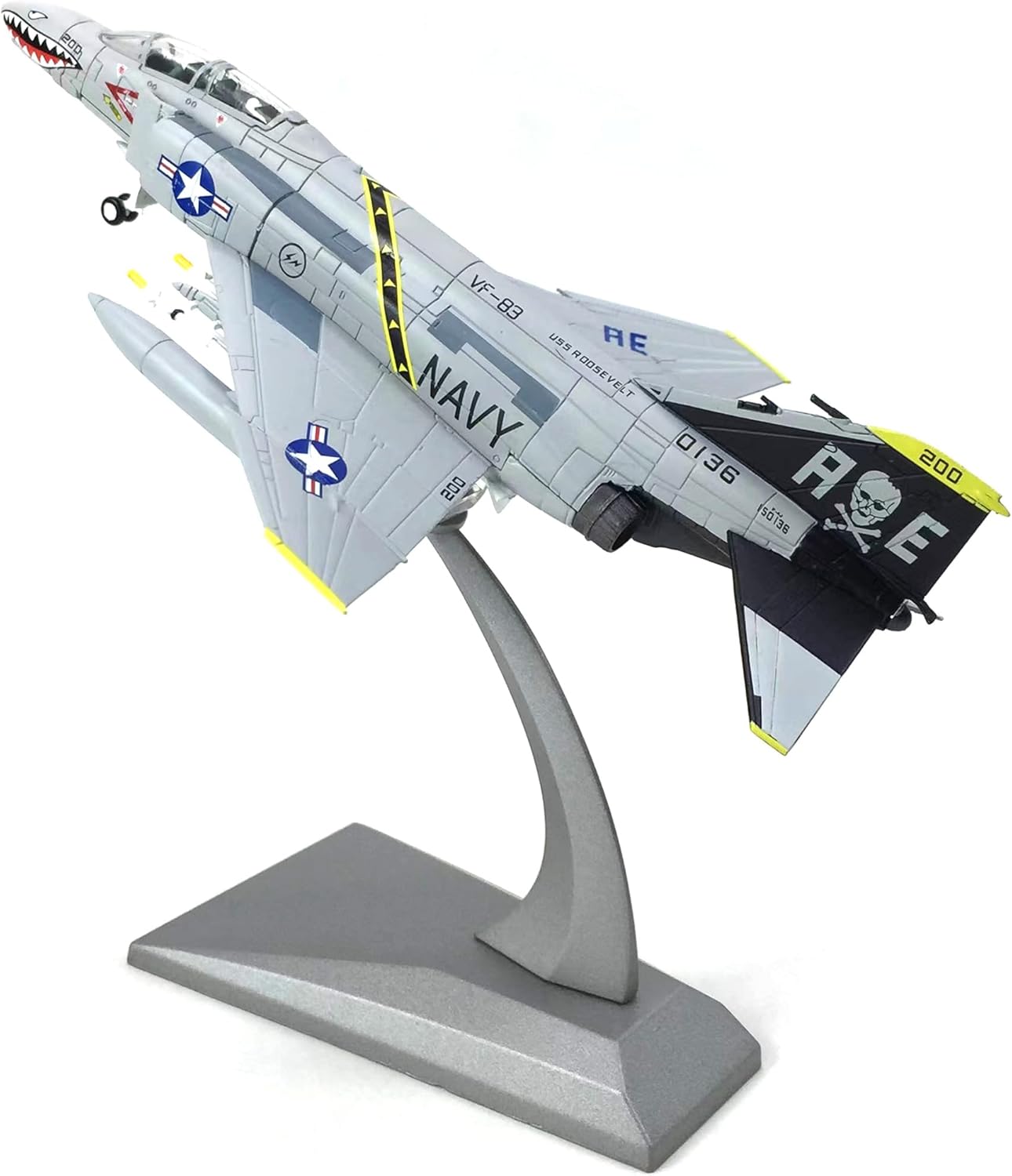 Enatuhter Diecast Military Models 1/100 US F-4 Phantom Ⅱ Pirate Flag Ghost Fighter Jet Model Attack Plane Bomber Model Airplane for Gift