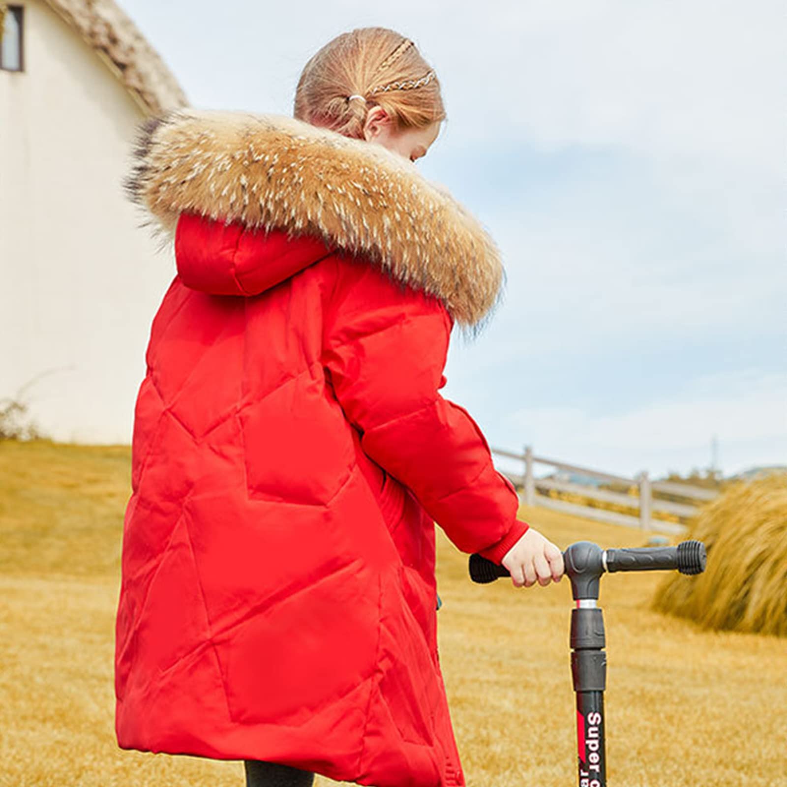 Piumino per Bambini di Media Lunghezza con Collo di Pelliccia per Ragazze Inverno Soffice Piumino D'Anatra Bianco Cappotto Addensato Abbigliamento Caldo Dolce,Black,8T(140CM)