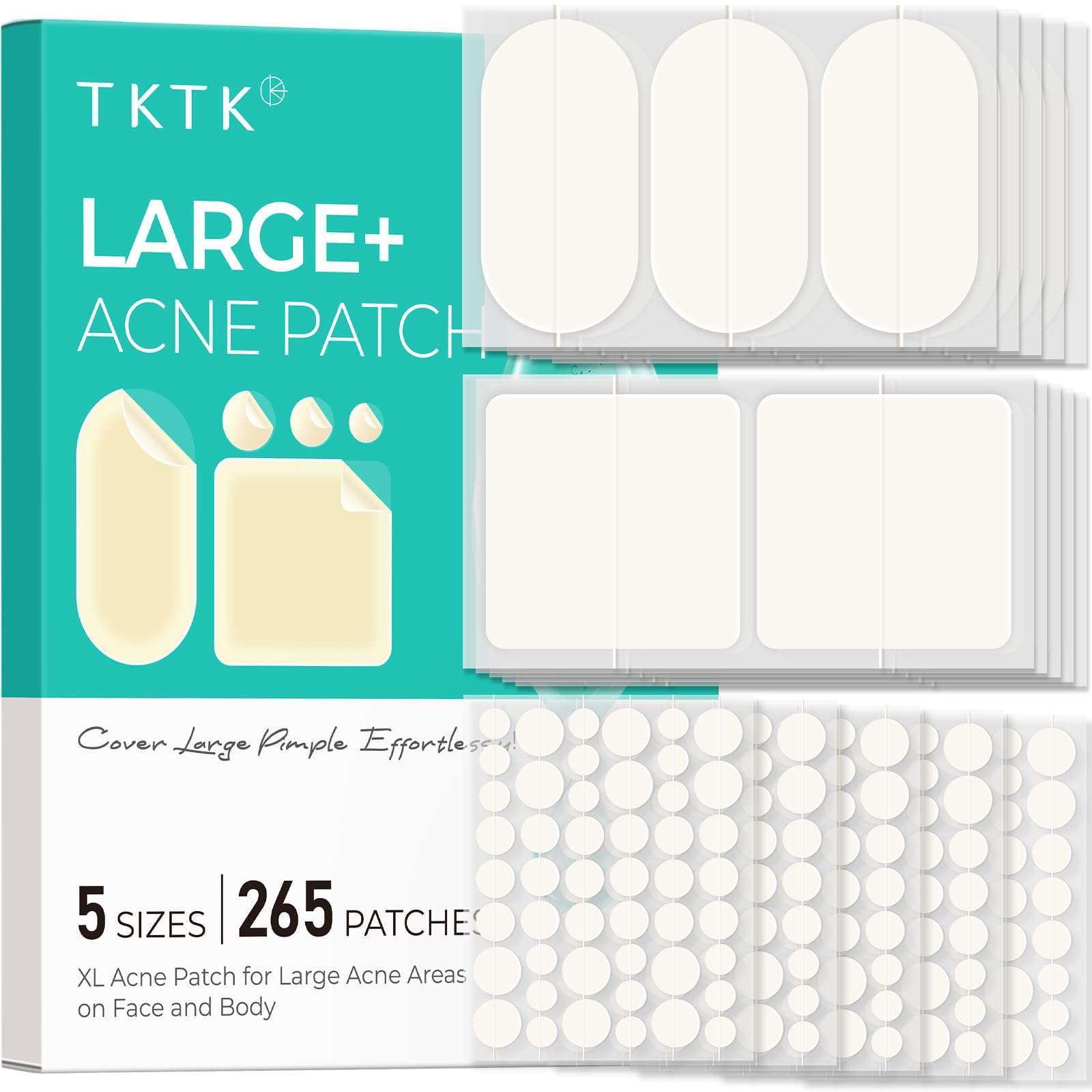TKTK Large Pimple Patches for Face 60 x 30 mm XL Acne Patches Big Hydrocolloid Bandages for Body