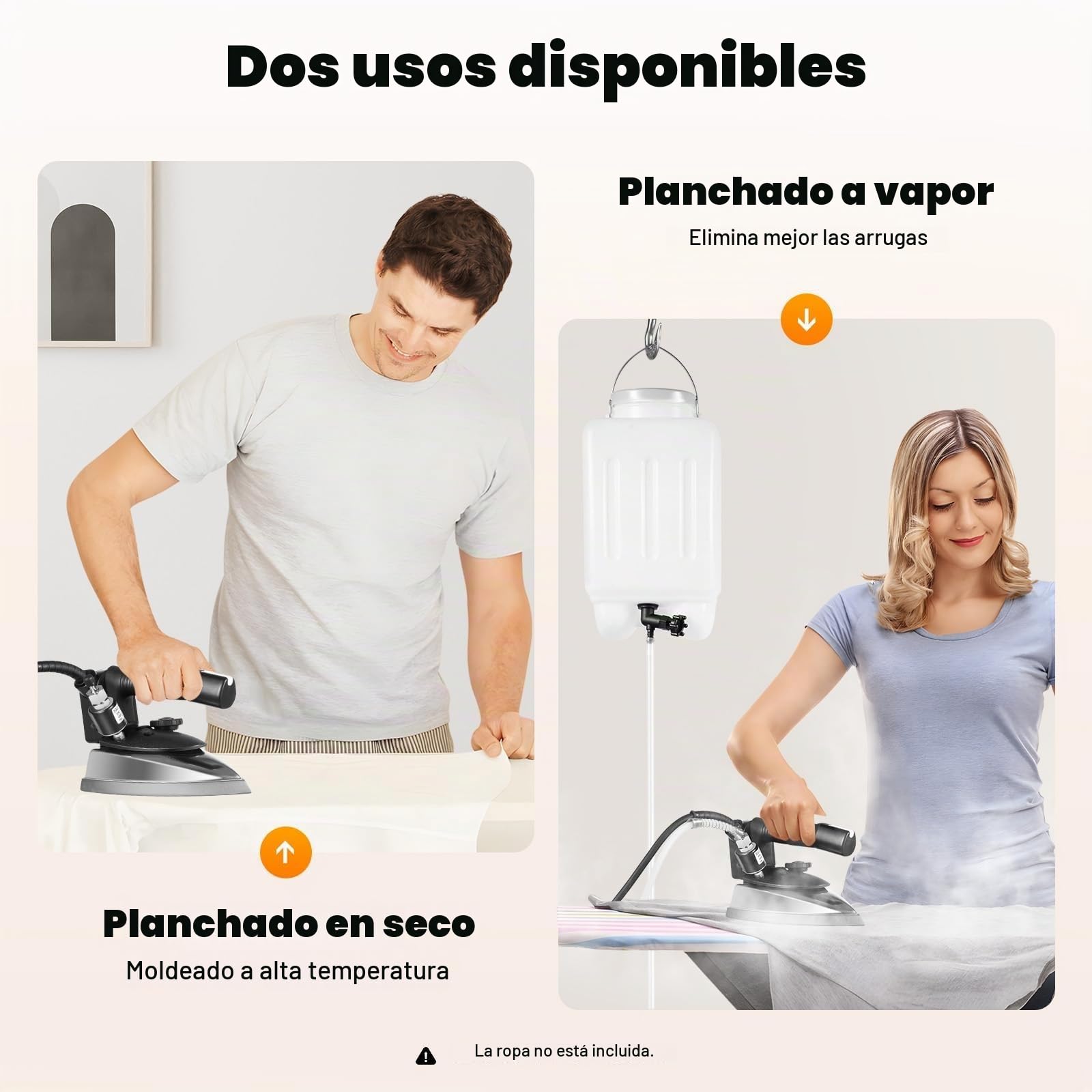 Plancha de vapor eléctrica industrial, plancha de vapor comercial de gravedad con 5 temperaturas ajustables, tanque de agua de 3l y manguera, máquina de prensado a vapor para ropa