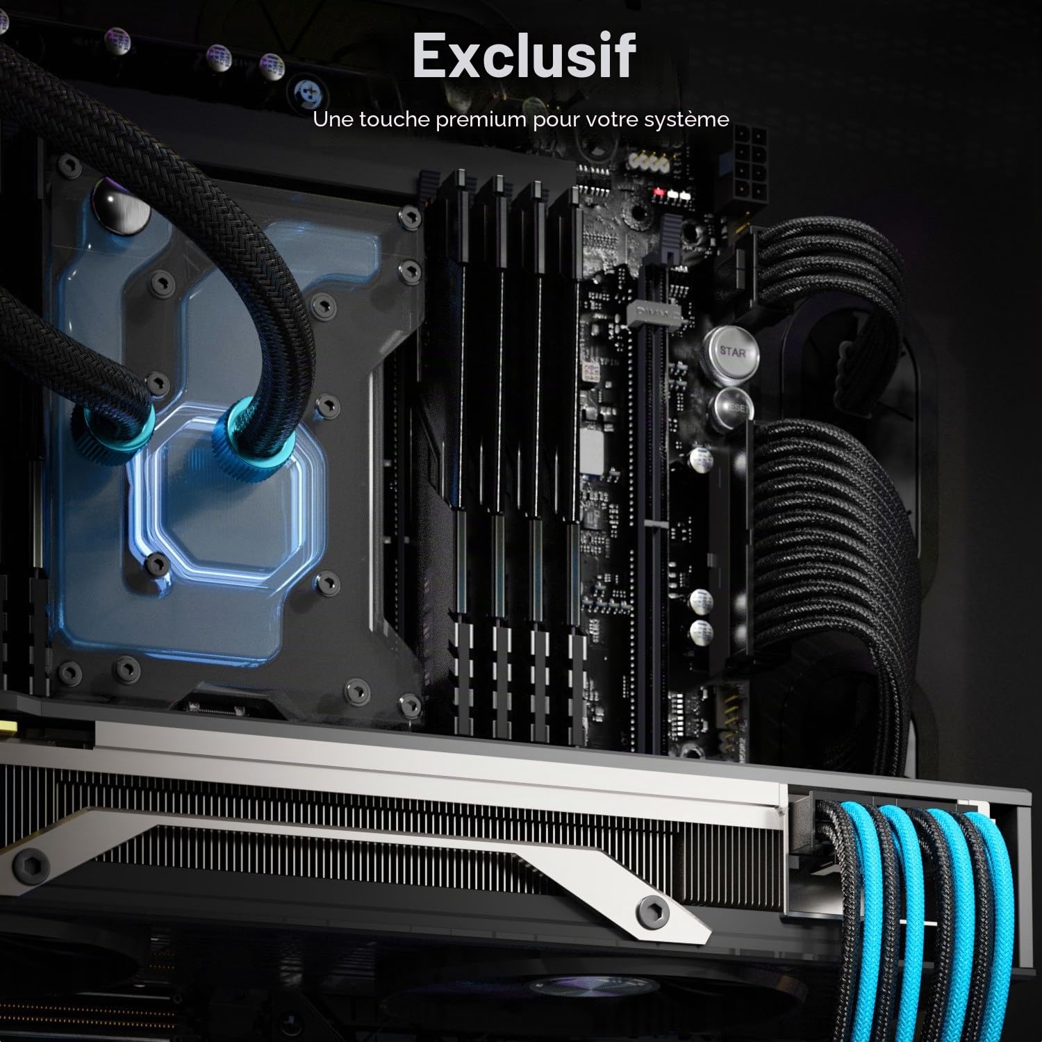 deleyCON 6+2 Pins PCI Express GPU Carte Graphique Câble D'alimentation Rallonge 30cm - 18 AWG PSU PC Ordinateur Alimentation Électrique Nylon Mâle à Femelle - Noir Bleu