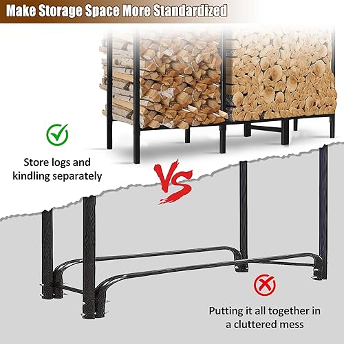Miniatura 9 de KYATE Estante de leña para exteriores de 4 pies mejorado para almacenamiento de estufa de chimenea, troncos pesados, soporte apilador de madera