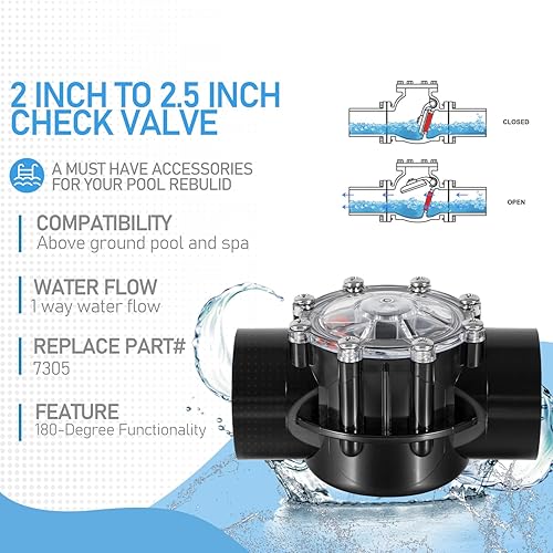 Miniatura 2 de 7305 Pieza de repuesto de 2 a 2.5 pulgadas para válvula de retención Jandy compatible con sistema de piscina de tierra, bañera y spa 180-Dgree