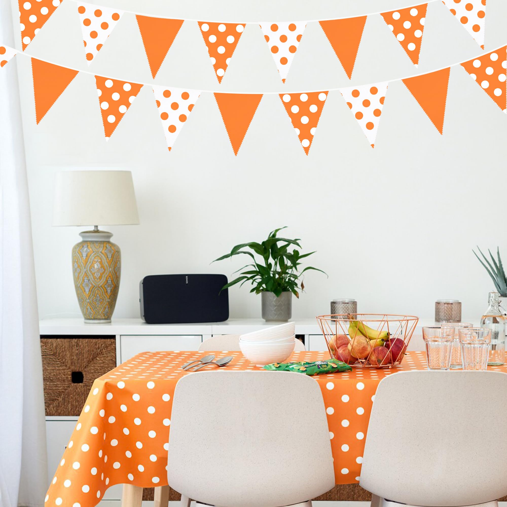 Fall Party Banner - 24 Piece Triangle Bunting With Orange & Gold Patterns