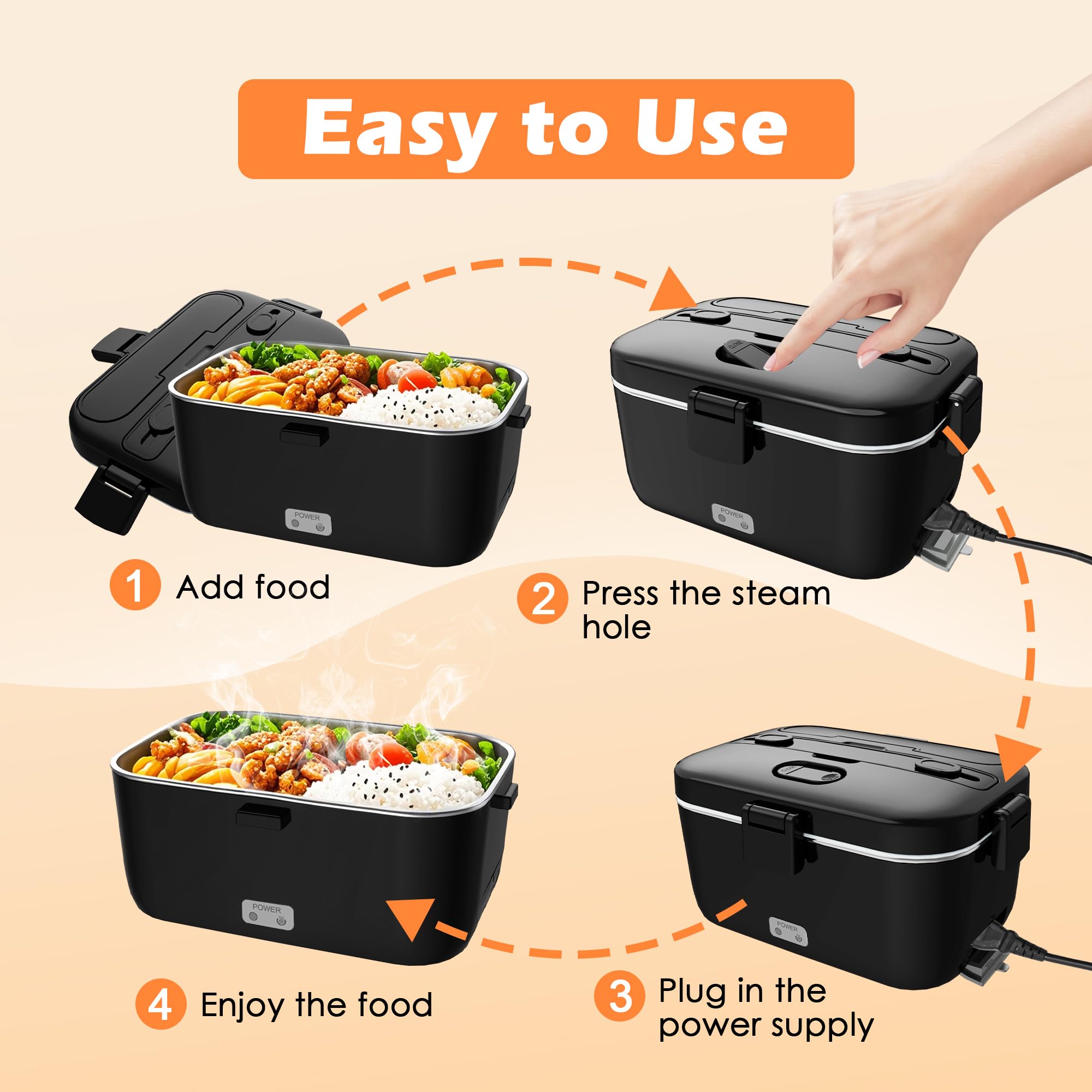 COZYEXPERT Lonchera eléctrica calentada de 100 W para adultos, calentador de alimentos portátil de 1,8 L para trabajo/coche, 12 V/24 V/110-230 V, Lonchera Eléctrica portátil con tenedor y cuchara