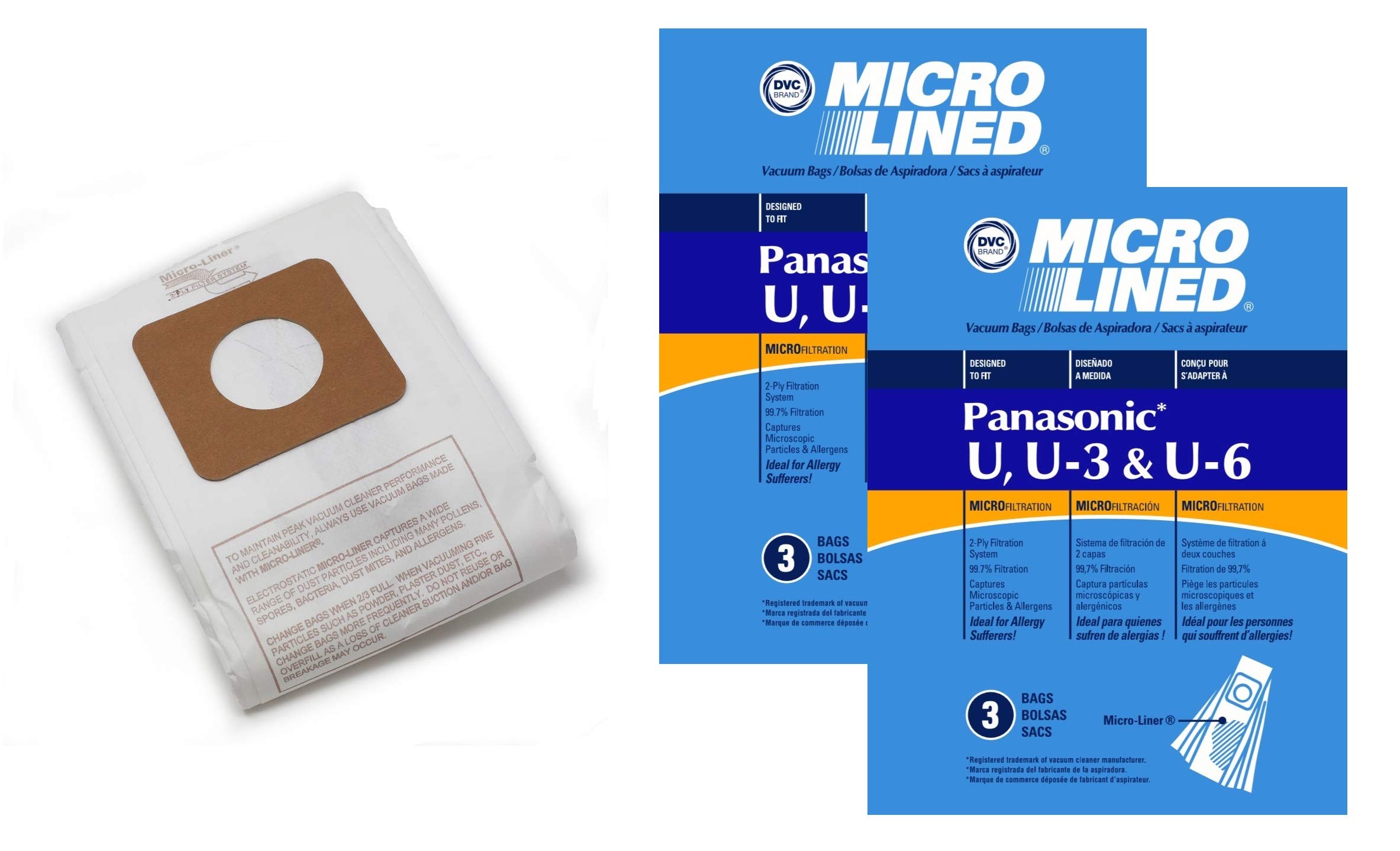 DVCMicro-Lined Paper Replacement Bags For Panasonic Style U, U-3, and U-6 Fits Models MC-V5100, 5200, 5300, 5500, 6200, 6300, 6600, 6700, 6800, 6900-6 Bags