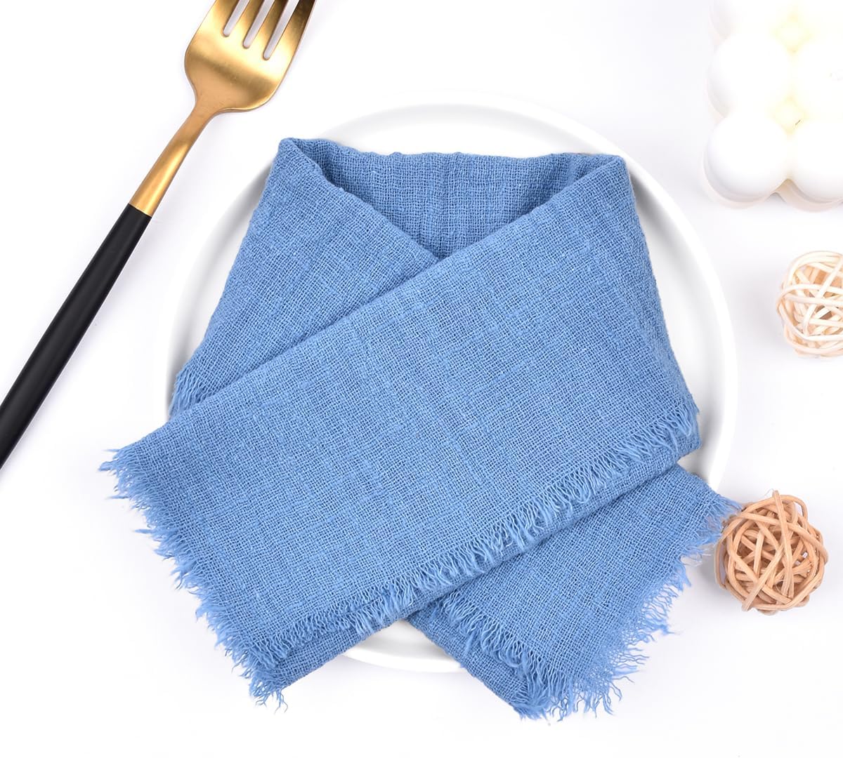 Joanlody 10 Pack Dark Blue Handmade Cloth Napkins with Fringe Spring Easter Cotton Linen Napkins Rustic Bulk Dinner Napkins for Wedding Party Baby Shower Table Decor