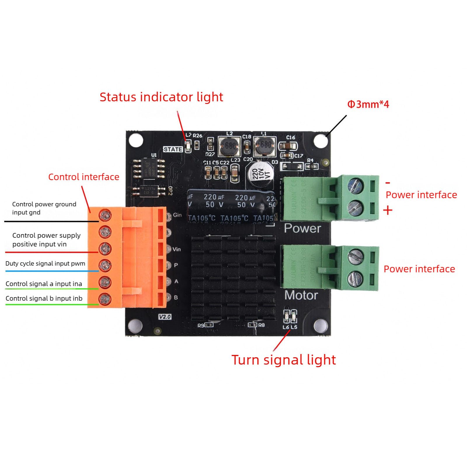 Alta potencia DC12V 24V16A Módulo de placa de controlador de motor H puente controlador de motor con protecciones integradas contra sobretensiones