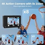 TIMNUT Action Cam 4K 60FPS Touchscreen, Fotocamera Subacquea 40M WiFi 48MP EIS Stabilizzata, Telecamera Sportiva con Zoom 8X, Telecomando 2.4G, 2 Batterie per Moto Ciclismo - 3