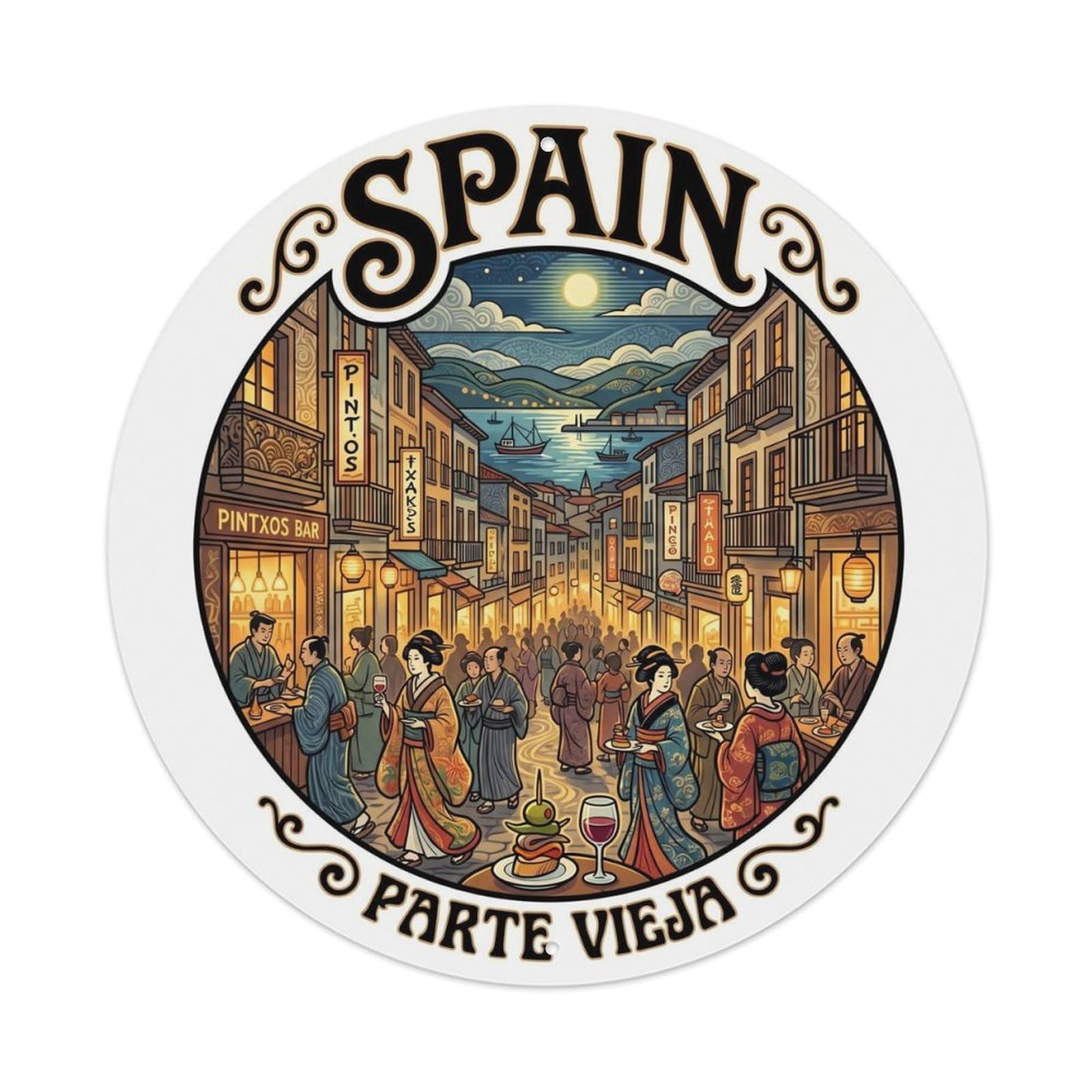 San Sebastian Parte Vieja Night Spain Urban Travel Metal Tin Sign