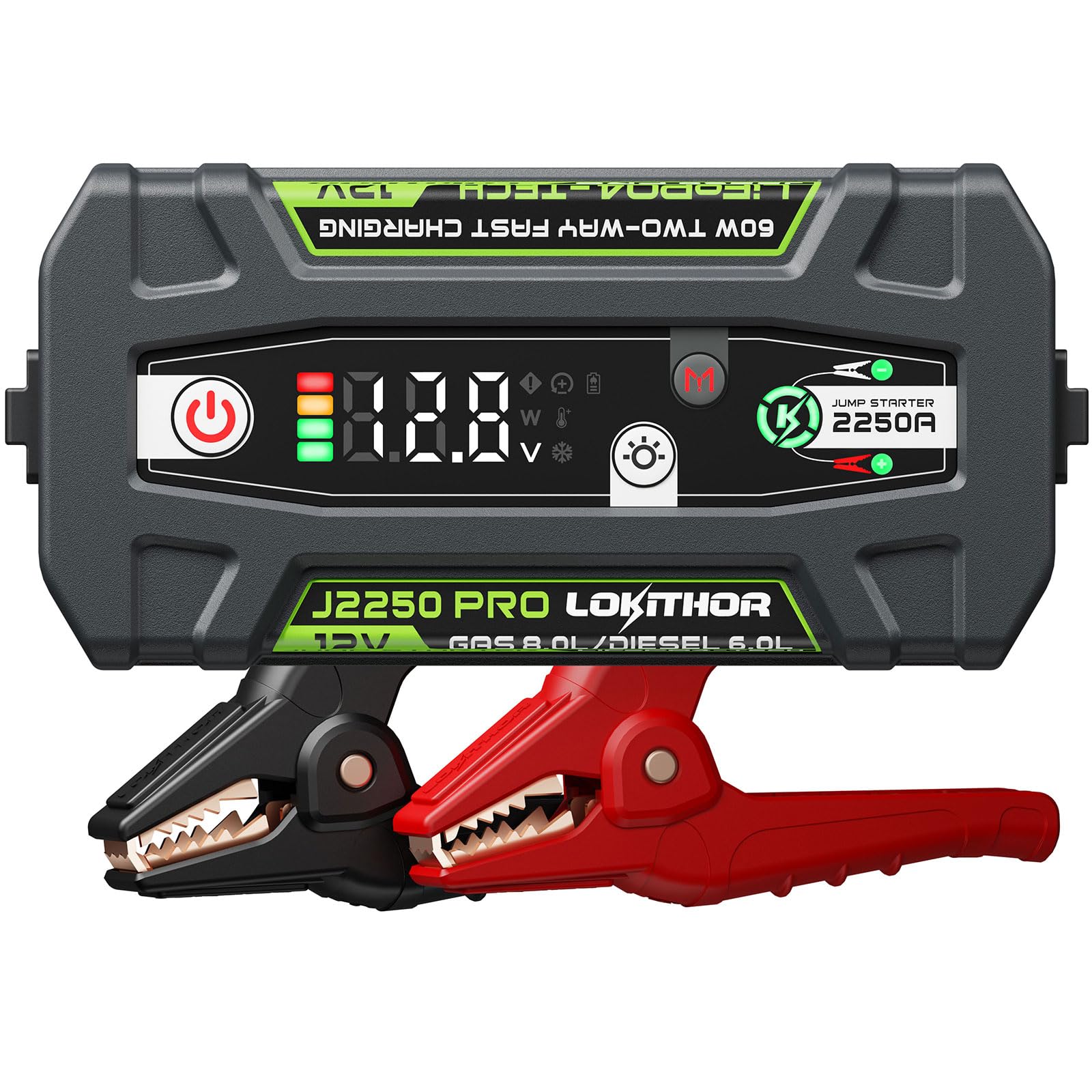 LOKITHORJ2250 PRO Jump Starter with ConnectMax, 2250A LiFePO4 Car Starter Battery for 8.0L Gas and 6.0L Diesel Engines, Jump Pack with 60W Two-Way Fast Charging, Super-Safe and 2000 Cycle Life