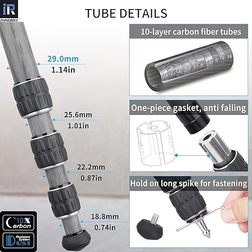 Vista 27 de Trípode de fibra de carbono INNOREL KT324C sin cabeza Trípode de viaje compacto portátil profesional para cámara digital DSLR Soporte de soporte