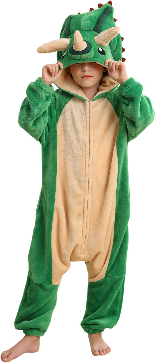 CuteOn Pentaceratops Onesie Kids Animal Pajamas for Girls Boys Halloween Christmas Costume Unisex Cosplay Sleepwear for 4-12Y