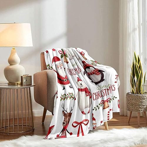 Vista 150 de LUVIVIHOME Manta de Feliz Navidad, bolas de Navidad azules doradas, manta de invierno con copos de nieve, manta individual, acogedora manta cálida