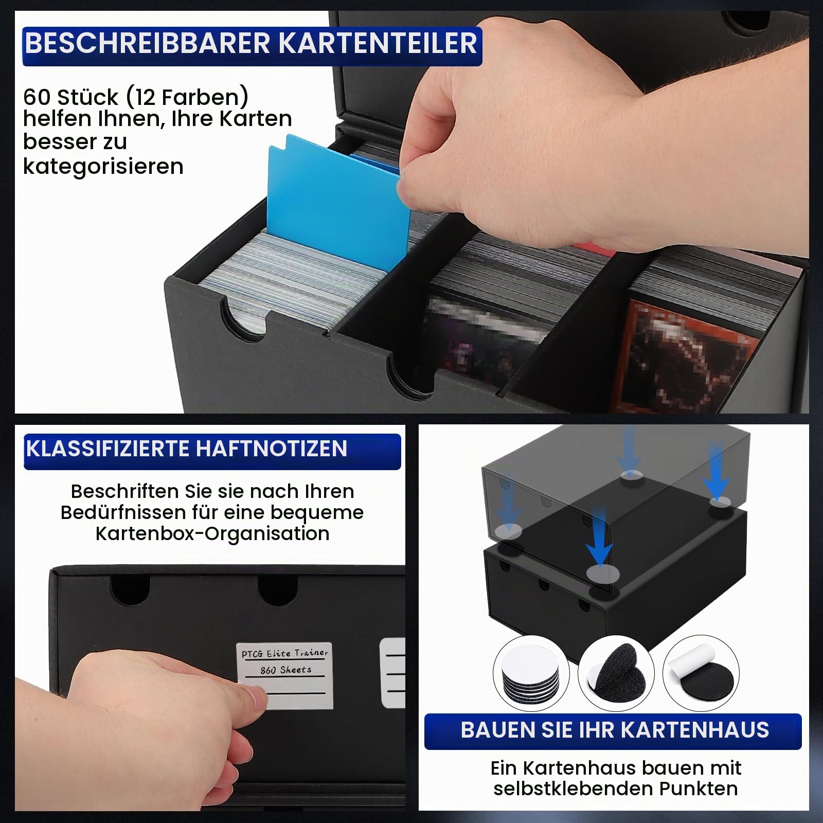 AOBOPLE Karten Box für 15000+ Trading Card,Sammelkarten-Aufbewahrungsbox mit 48 Kartenteiler,Etiketten Klebeband und Schubladen,Sammelkarten Box Trading Card Box für TCG,MTG,PTCG,Sports Karten
