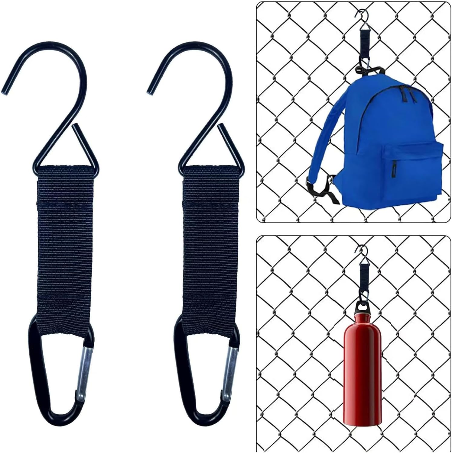 Fence Hooks for Bat Bags and Water Bottle,Hanging Buckles Metal Hooks for Baseball,Tennis,Softball,Football Bag Outdoor Sports Equipment (2)
