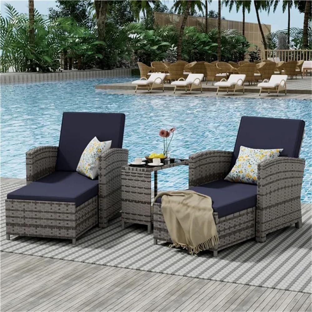 5-Piece Outdoor Patio Furniture Set with Chairs Ottomans Wicker Patio Conversation Set Outdoor Sofa with Cushions for Garden and Backyard