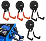 Haikole 4 Pack Strong Magnet Hooks Heavy Duty, Rubber Coated No Damage Hook for Garage Storage, Dual Hook Design, Large Magnetic Hangers for Tools, Garden, Workshop (Orange2pcs + Black2pcs)