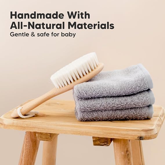 Wooden Baby Hair Brush for Toddler Girls, Boys - Infant Cradle Cap Brush, Newborn Baby Comb, Soft Goat Bristles Comb for Newborn Girl, Boy Hair, Scalp, Styling, Bath Essentials(Walnut, Regular)