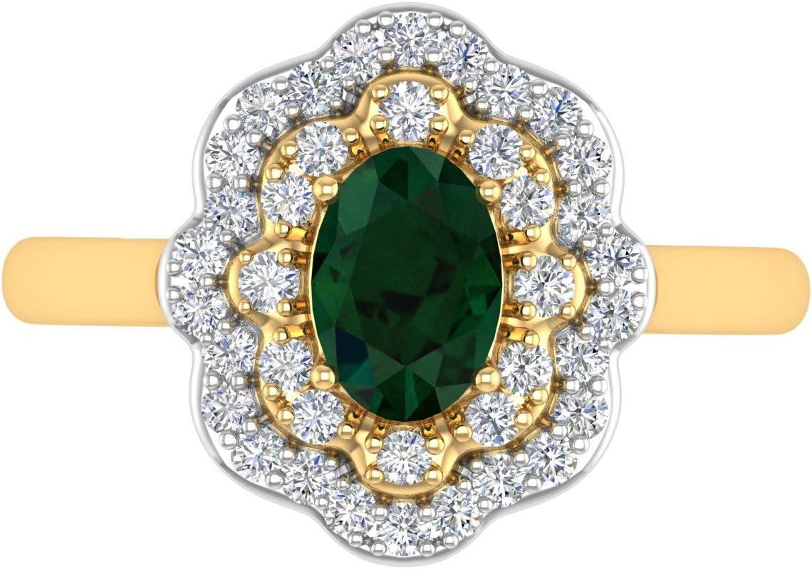 1.05 Carat Oval Shape Emerald and Round Diamond Engagement Ring in 10K Gold