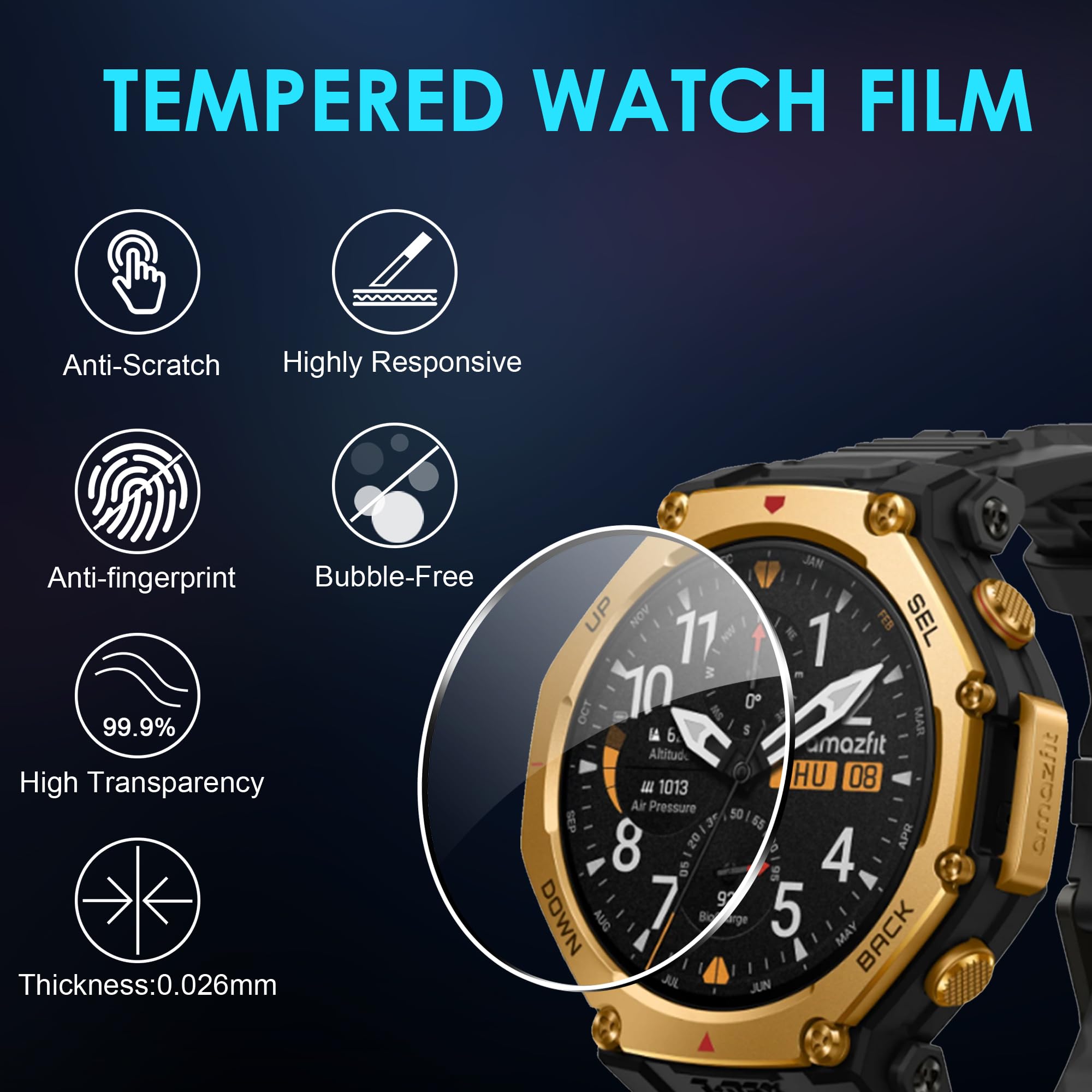 Lemxiee 2 Stück Schutzfolie für Amazfit T-Rex 3 Pro 48mm Panzerglas