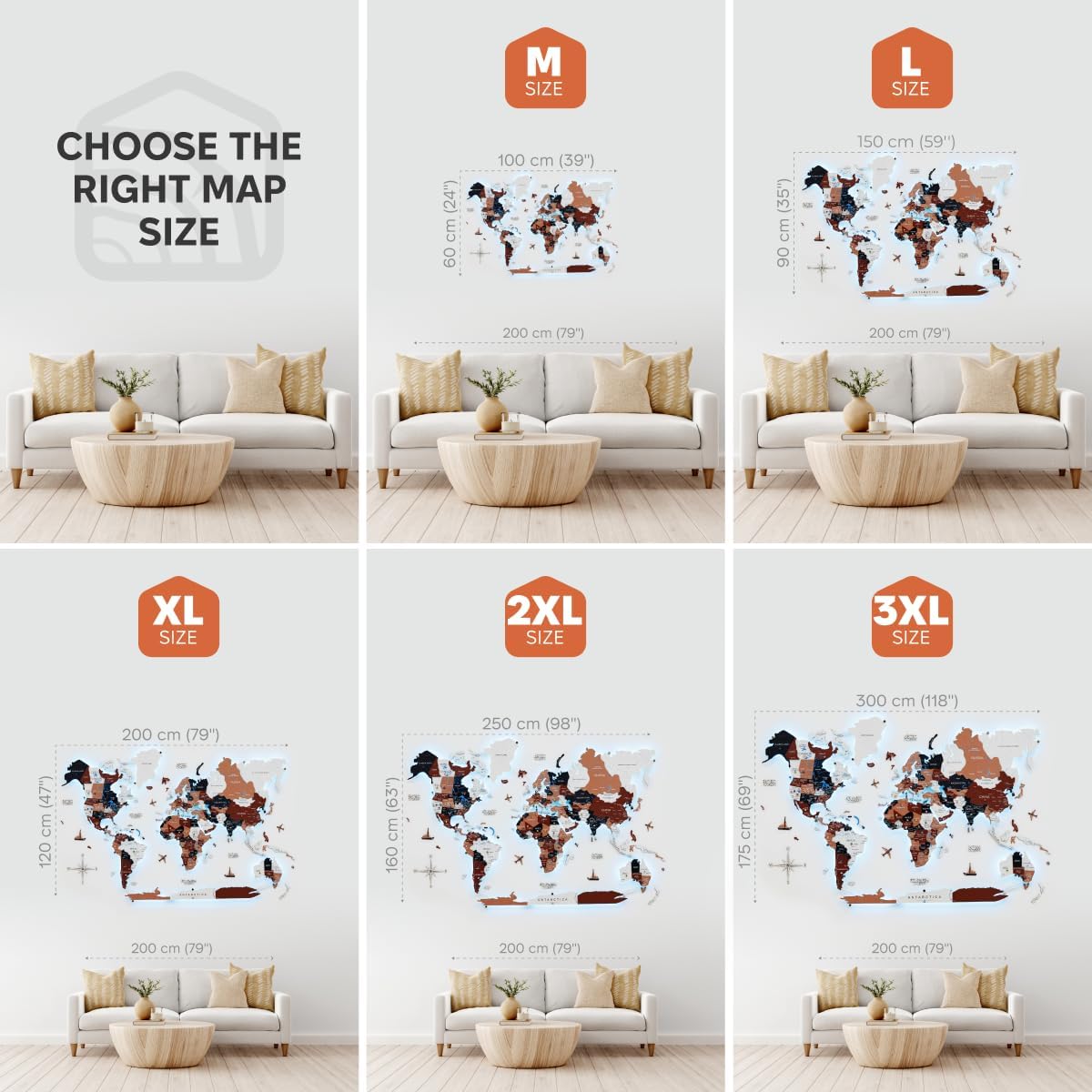 Enjoy The Wood 3D LED Wood World Map 3.0 with Luminous Option - Wall Art Home Decor Gifts - LED Lighting Wall Decor Housewarming Gift Idea - Travel Wooden Maps with Backlighting (Rustic)