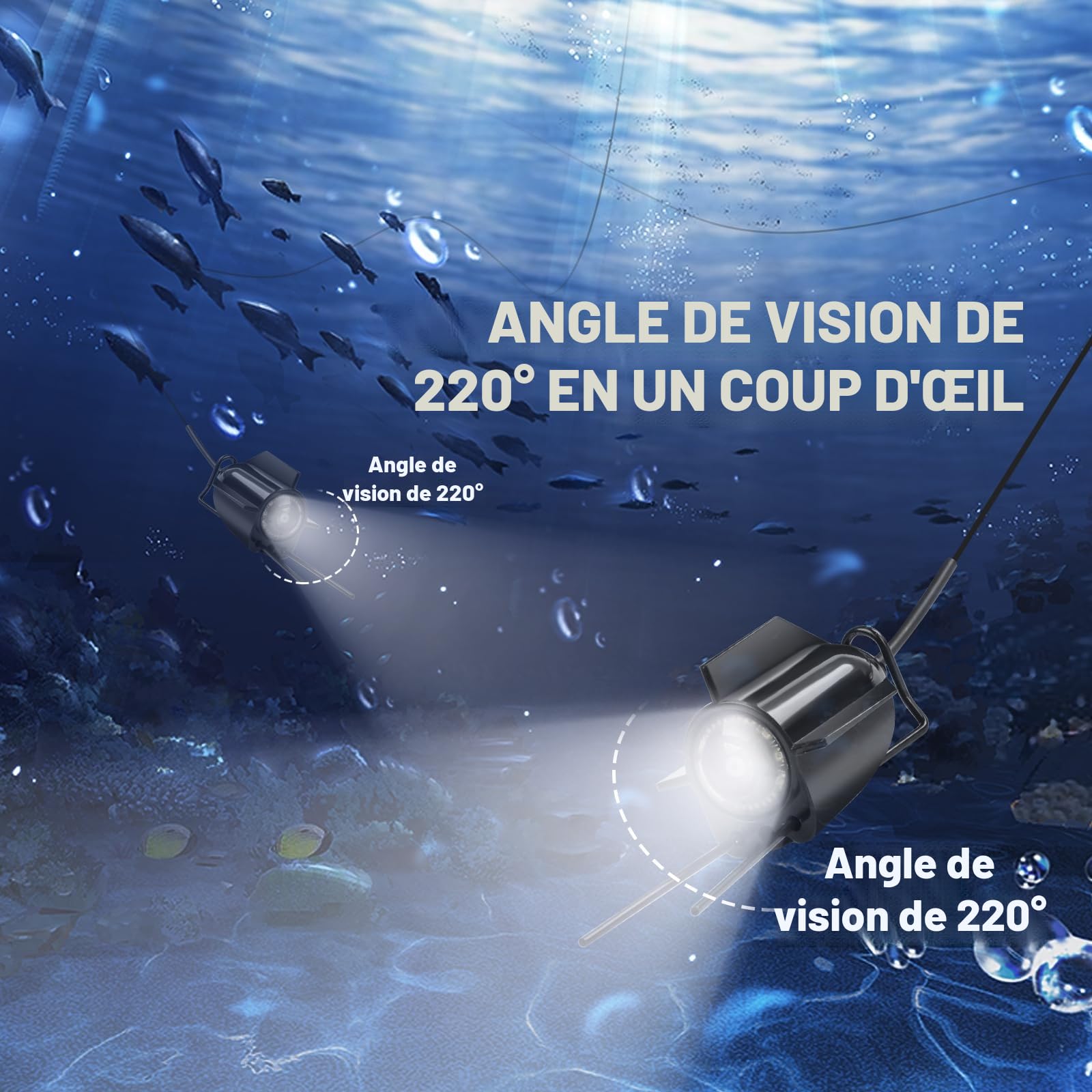 Fishfinder Caméra sous-Marine pour la pêche, Vision Nocturne Infrarouge, Grand Angle, hôte IP65 étanche, avec écran IPS de 5 Pouces pour Glace, rivière et Bateau