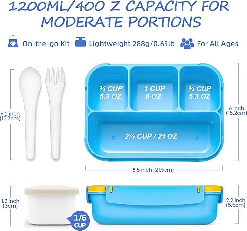 Miniatura 3 de Lonchera para niños, lonchera Bento para niñas y niños, para la escuela, contenedores de almuerzo para adultos y niños con 4 compartimentos,