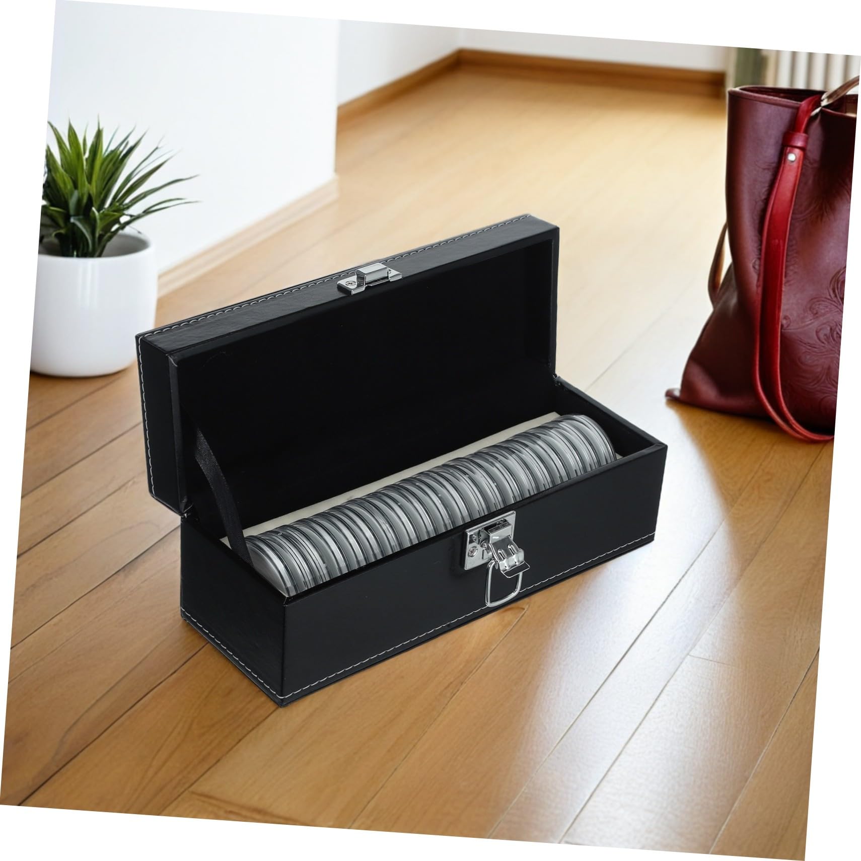 Sewroro Boîte de Rangement pour Pièces de Monnaie 20 Emplacements Noire Compacte, Organisateur Sécurisé Hermétique pour Capsules et Médailles, Conteneur à Espèces Collectionneurs, Usage