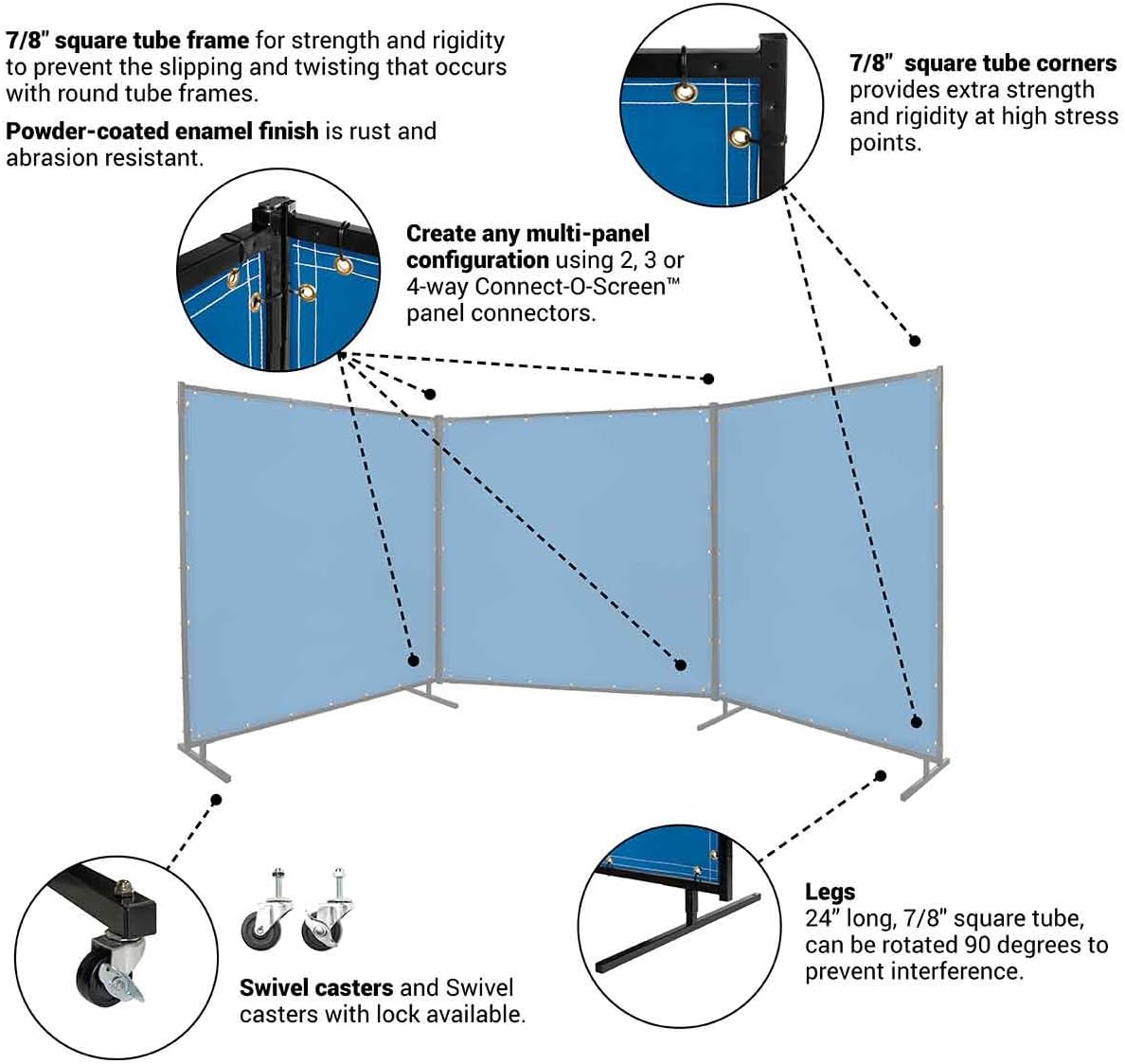Steiner 535-6X10 Protect-O-Screen Classic Welding Screen with 13-Ounce Vinyl Laminated Polyester Curtain, Blue, 6' x 10'