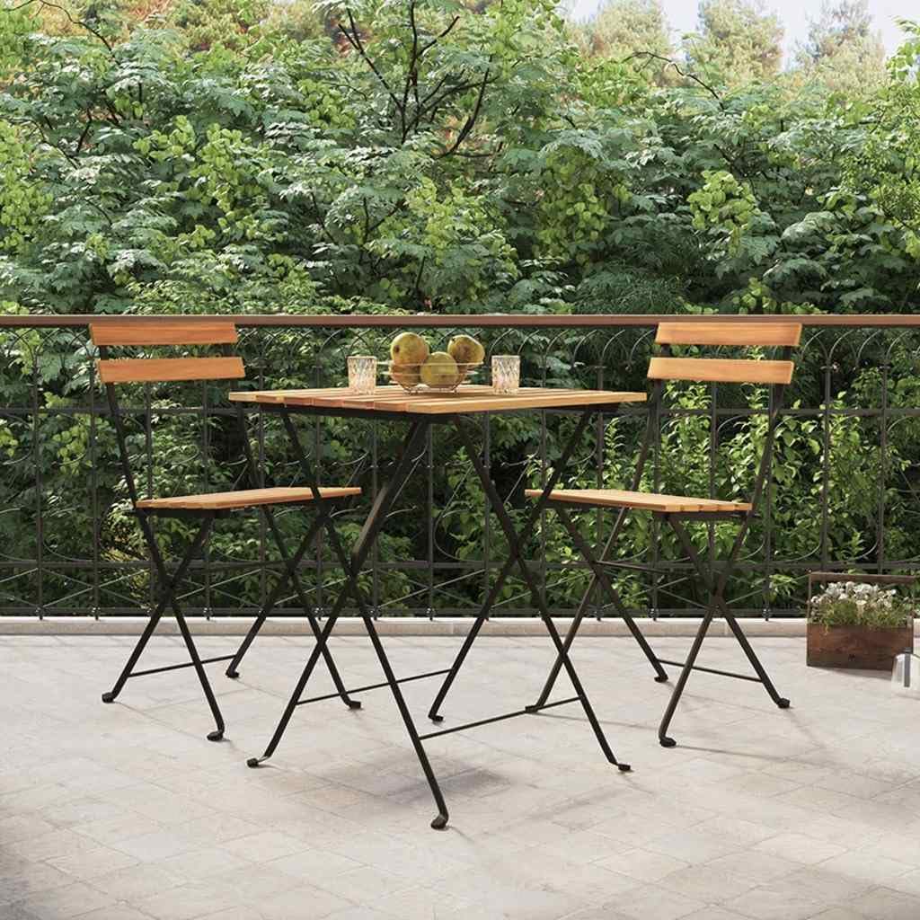 vidaXL Muebles cafetería Plegables 3 Piezas Madera Maciza Teca y Acero, Muebles de cafetería Plegables, Mesa y sillas terraza, Mesa y sillas de jardín