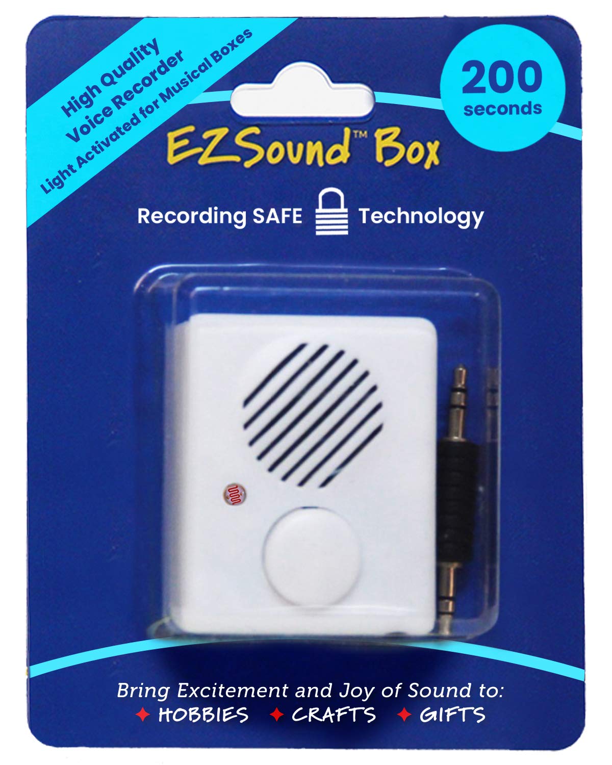 Invite By Voice LLC EZSound Box - Light Sensor Activated for Musical Boxes, Hobbies, Personalized Items, Model Makers, etc - 200 seconds - Rerecordable thru Audio Port