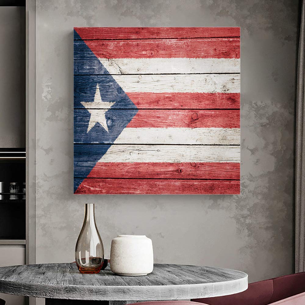T&H XHome Wandbild Puerto Rico Flagge – 30,5x40,6 Cm, Leinwand-Druck Mit Holzrahmen, Rustikale Deko Für Bad & Wohnzimmer