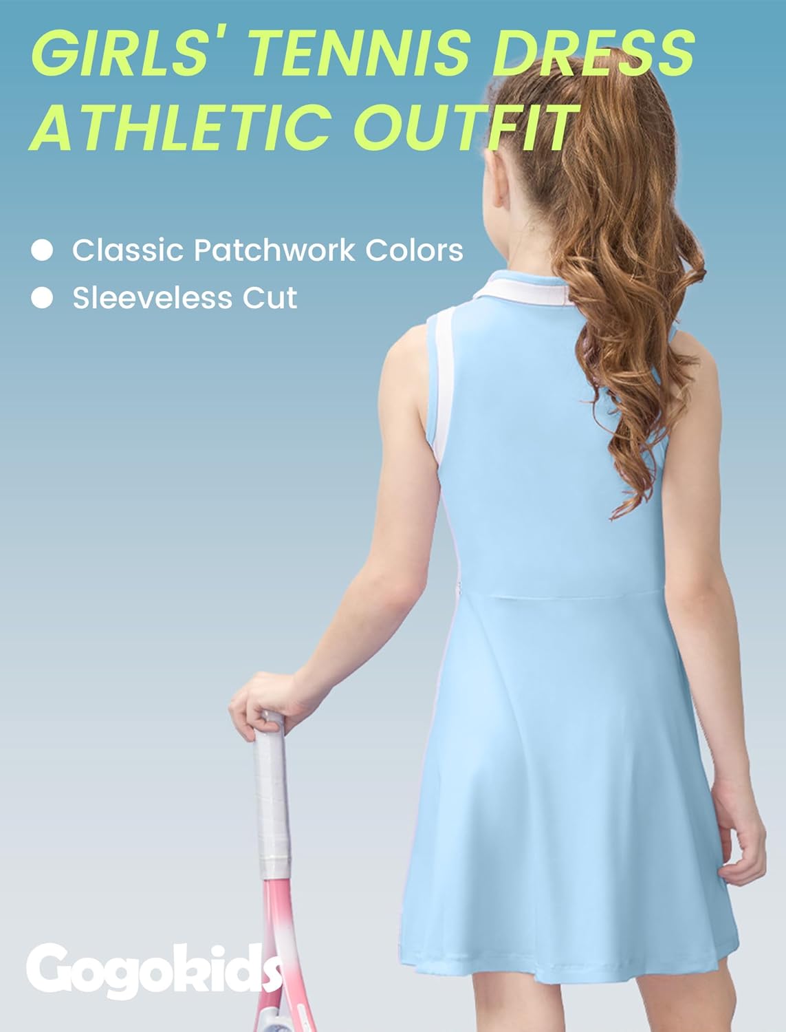 Gogokids Girls Tennis Dress Sleeveless Quick-Dry Kids Golf and Athletic Workout Outfit with Polo Collar for 6-14Y - Image 6