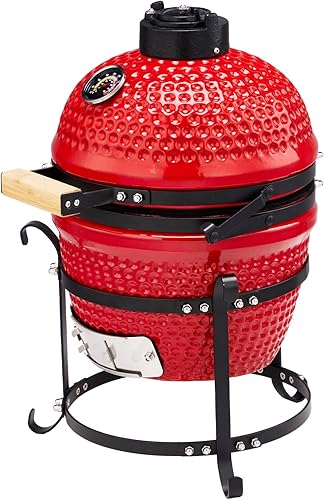 Miniatura 3 de Vasitelan Parrilla de carbón portátil de cerámica de 13 pulgadas, parrilla de carbón Kamado BBQ (rojo)