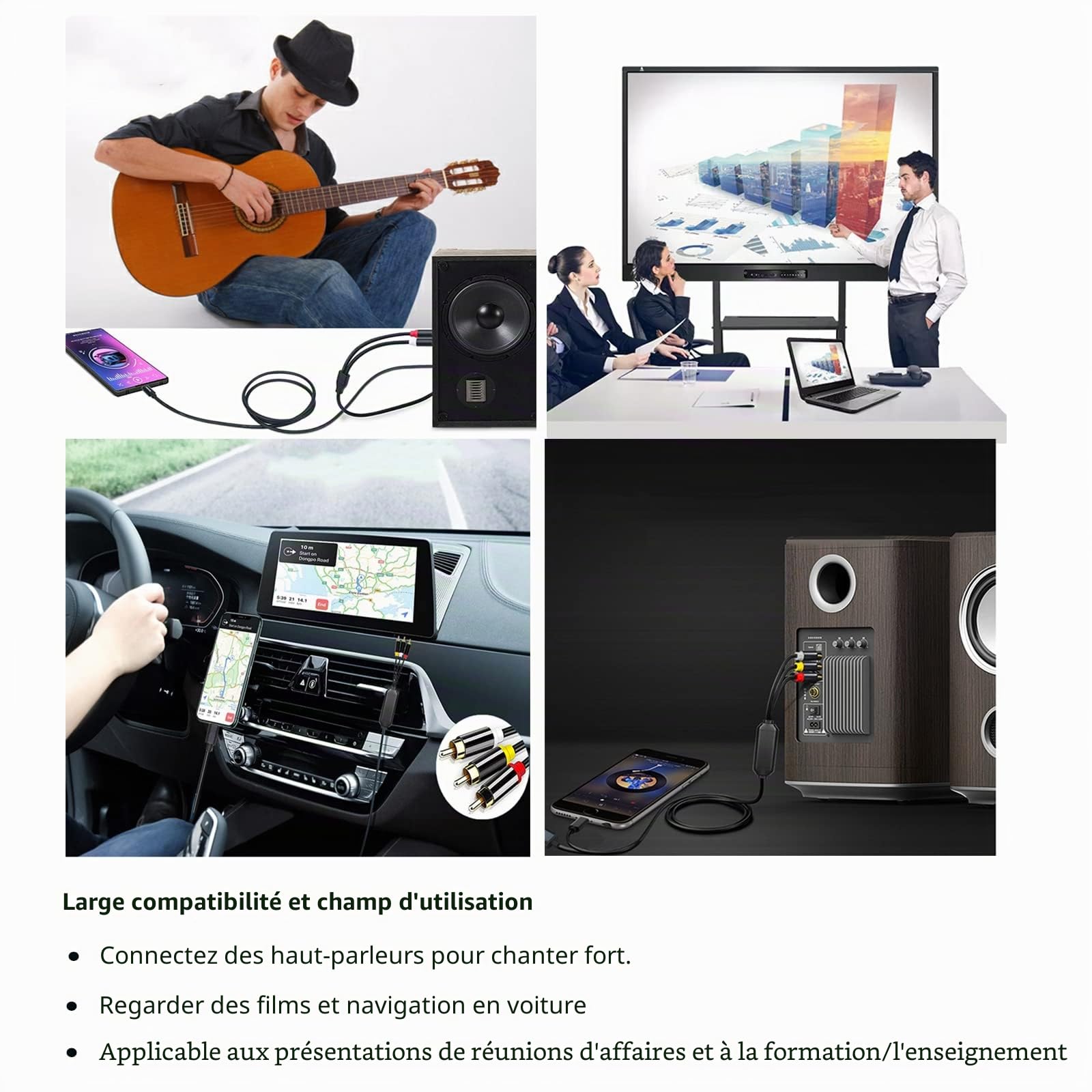 Adaptateur USB C Vers RCA Avec USB A (Chargement) - Câble Type C Mâle Vers 3 RCA Mâles Pour TV (L3C)