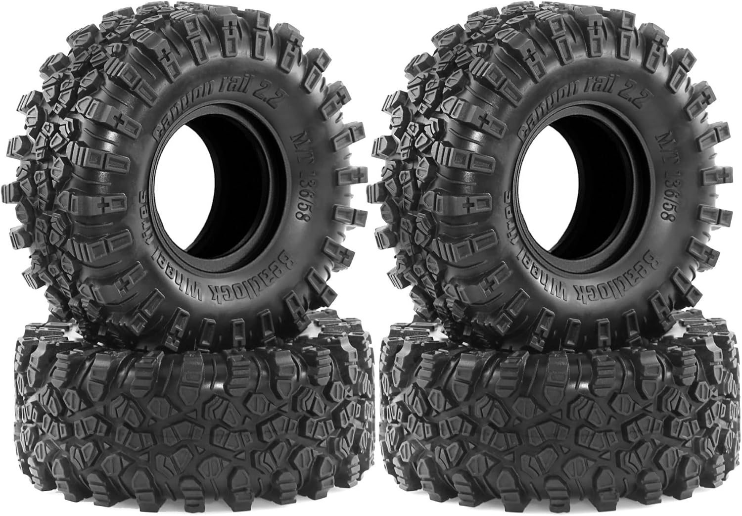 2.2 RC Crawler Tires OD 5.35'' 1:10 Soft Rubber All Terrain Tyres for 1/10 1/8 Rock Mud Crawler Car Traxxas TRX4 Axial SCX10 II RC4WD D90 TF2 Tamiya CC01 Gen8 2.2 inch Beadlock Wheels Rims