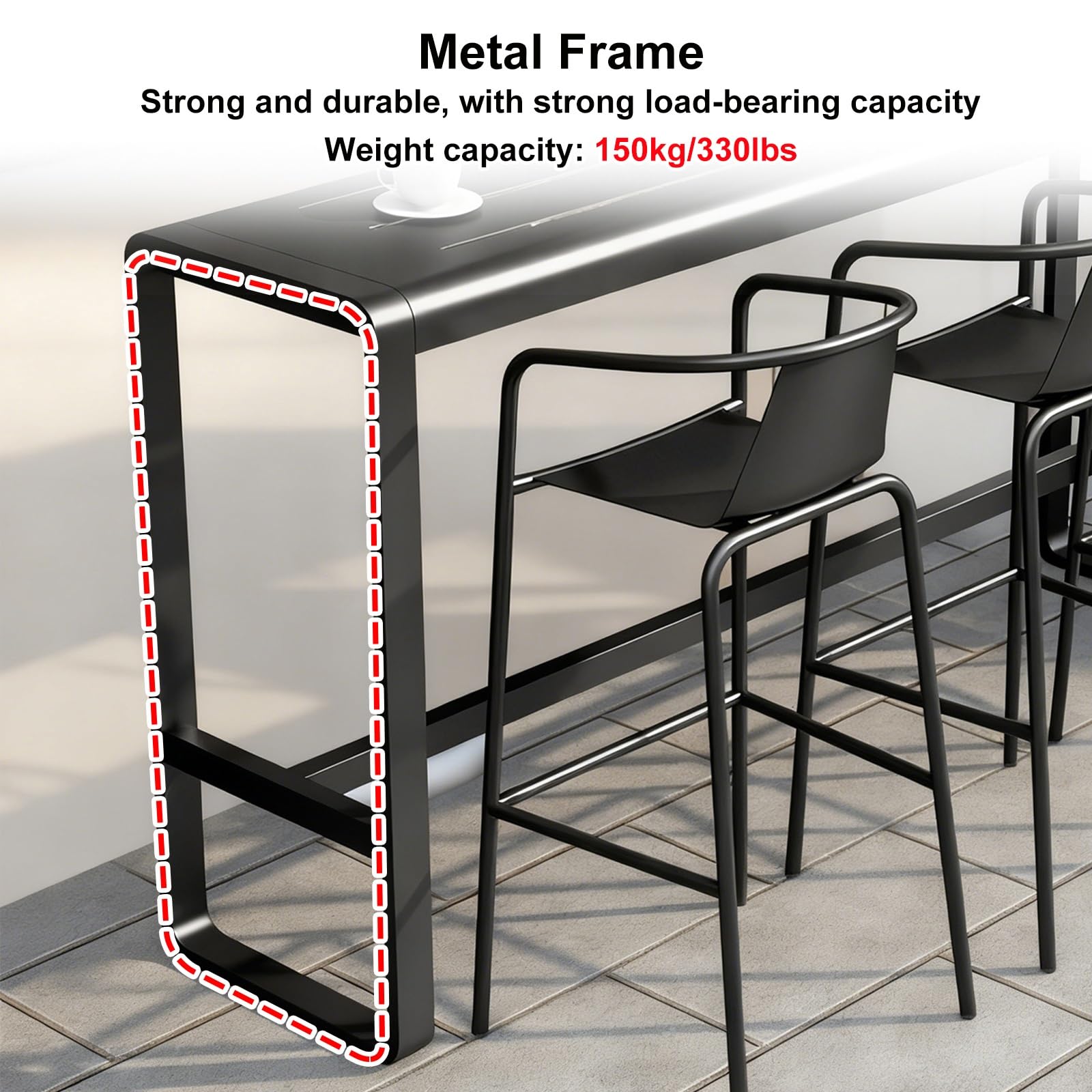 FQMYLTYN Table de Bar Rectangulaire D'extérieur, Table Console de Hauteur Comptoir, Plateau à Lattes Imperméable, pour Balcon ou Piscine, Capacité de Charge 150kg(Red,140cm/55in)