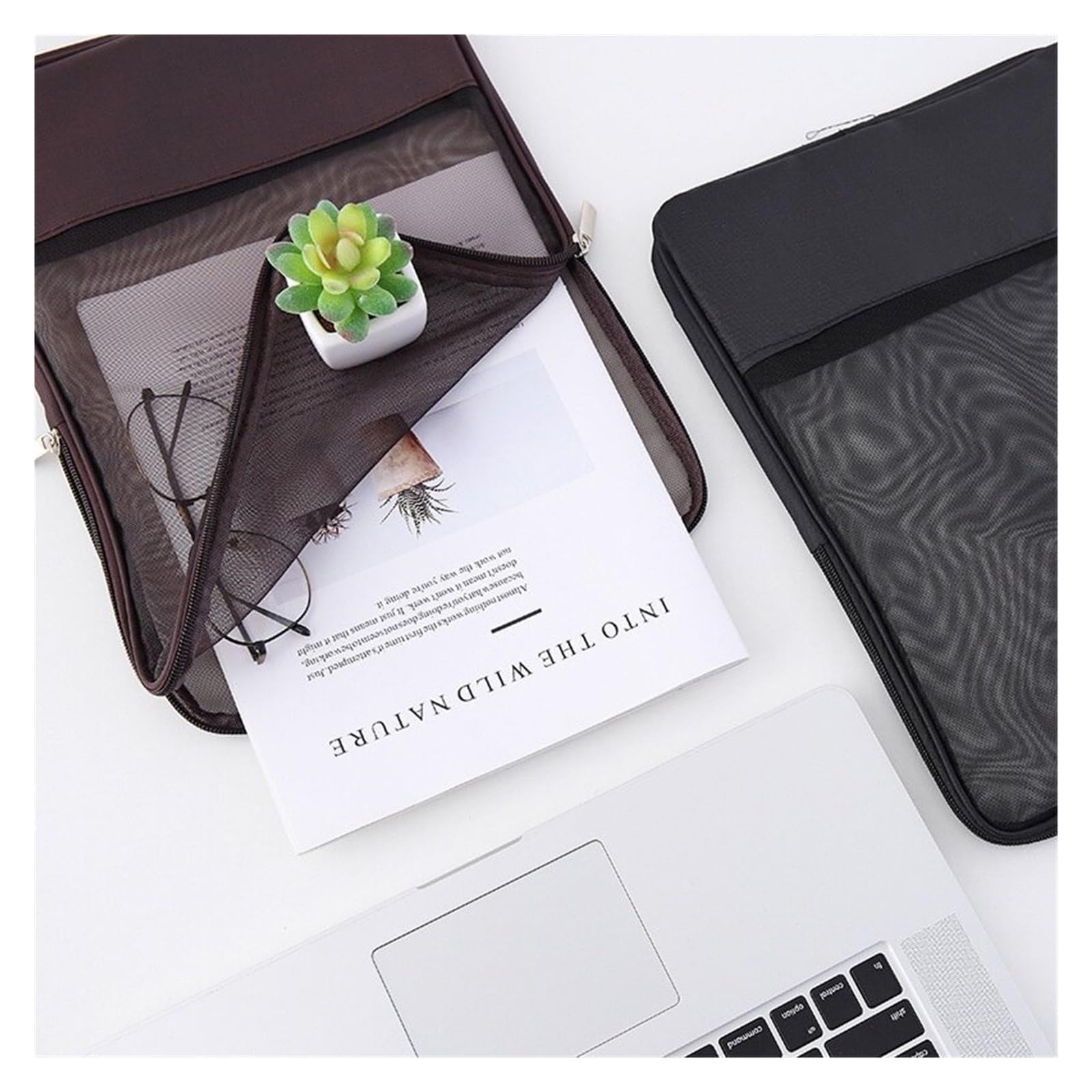 Borse con zip a rete Borsa con cerniera in rete Cartelle tascabili di grandi dimensioni Borsa con cerniera in rete Cartella portadocumenti traslucida for libri Scatola portadocumenti(Black)