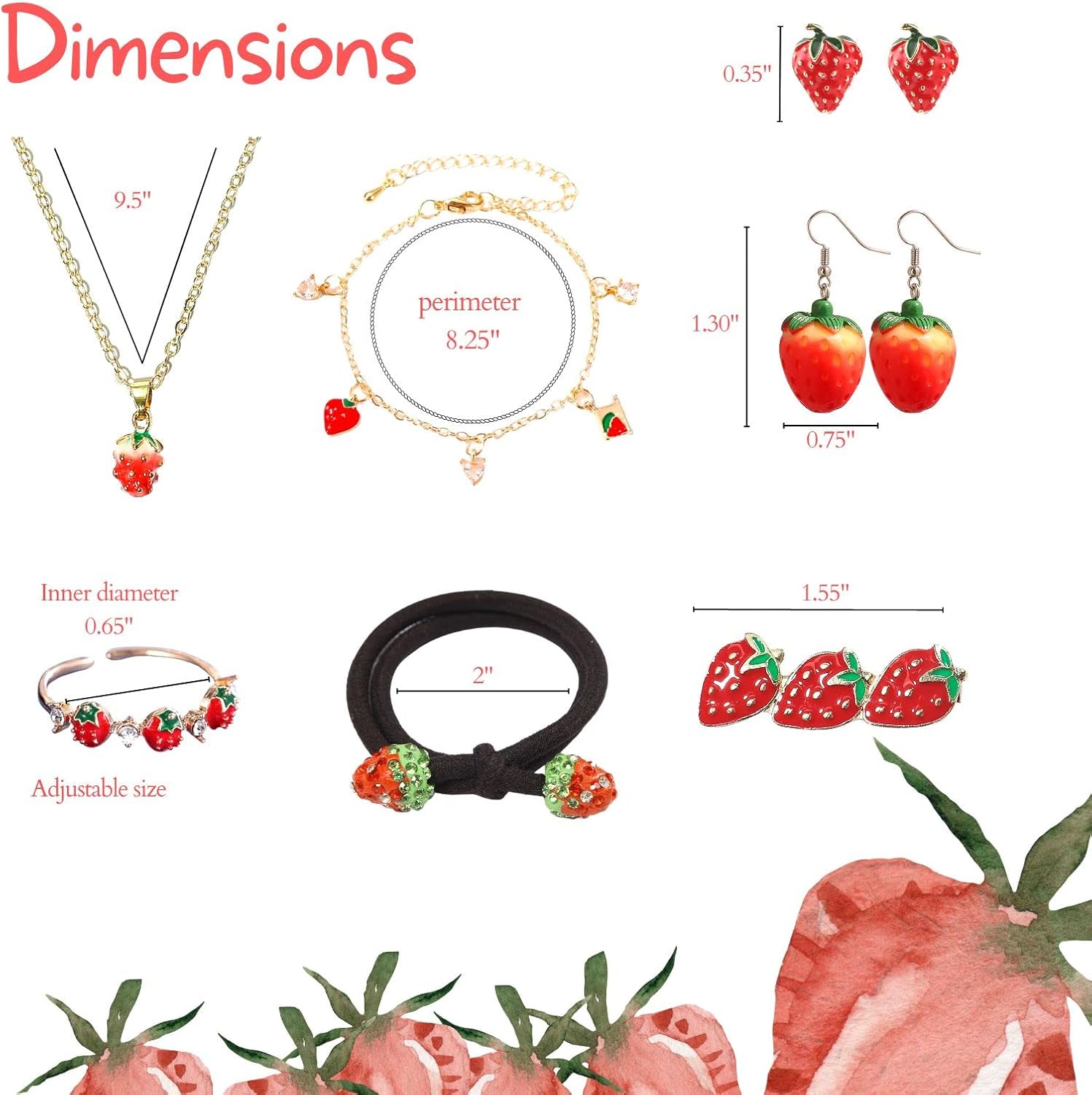 Strawberry Jewelry Set - 8 Pcs Accessories: Shoulder Bag, Earrings, Necklace, Bracelet, Ring, Hair Rope, Hair Clip - Kawaii Cute Gifts for Women - Image 2