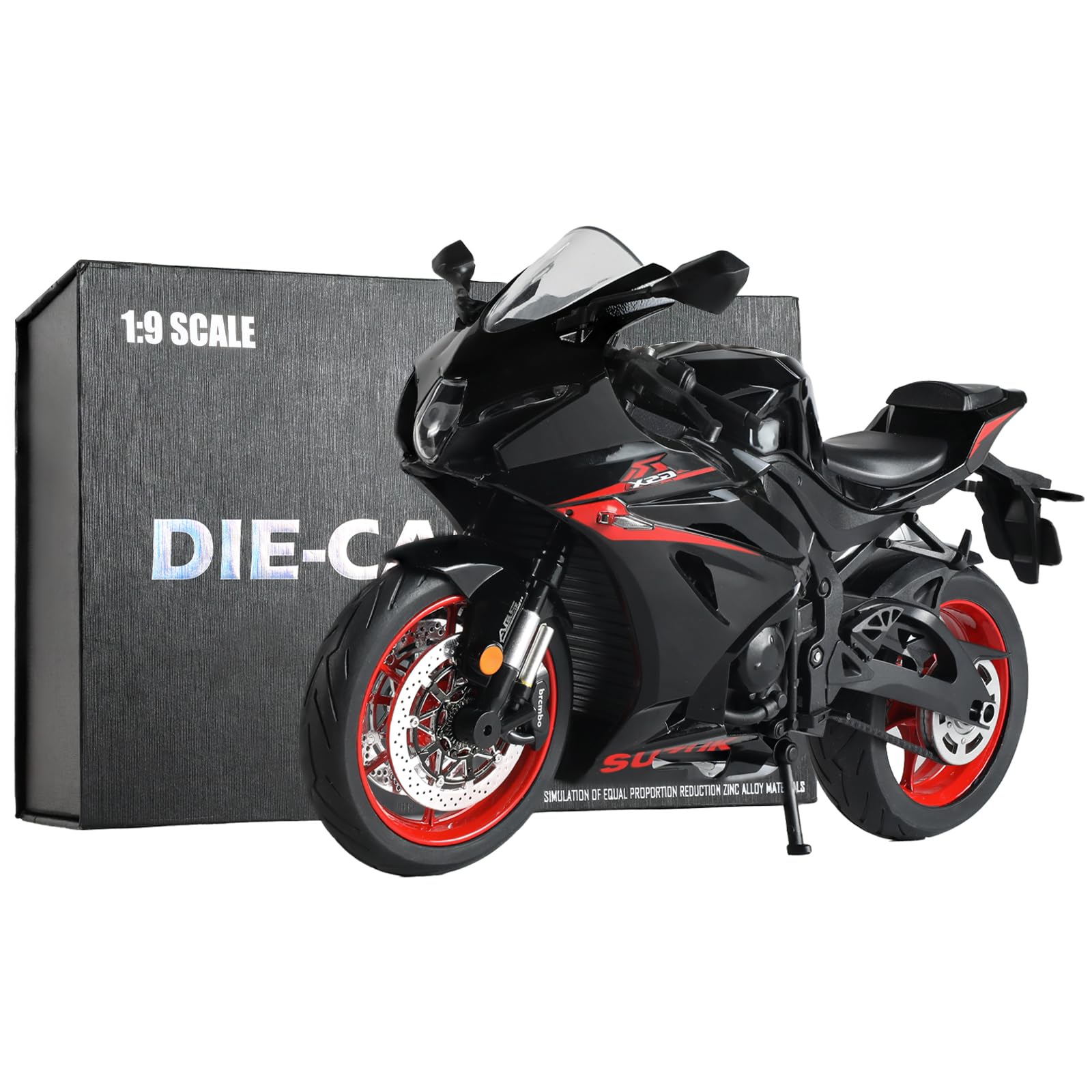 Risopen 1:12 Motorcycle Model Compatible for Suzuki GSX R1000R Metal Die-cast Motorcycle Model No Assembly Required Mini Finished Moto Gift for Adult（Black）