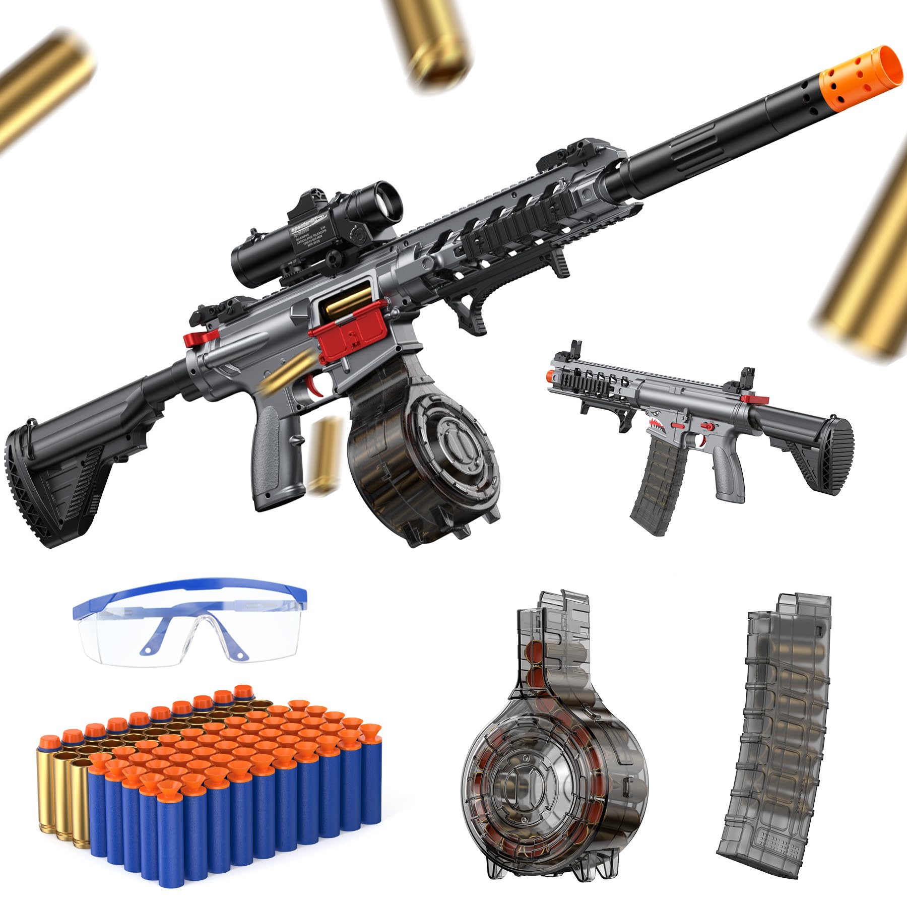 Toy Gun Automatic Sniper Rifle for Soft Bullets, Shell Ejecting Toy Foam Blaster with 60 Darts, 2 Modes Burst Electric Toy Gun for 8+ Year Old Boys, Birthday Chritmas Gift, MetalShark