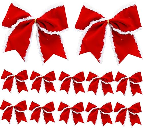 Miniatura 8 de Tmflexe Decoración para árbol de Navidad, coronas, lazo grande de árbol de elfo de Navidad, lazos de lunares, cintas rojas y verdes, bastón de
